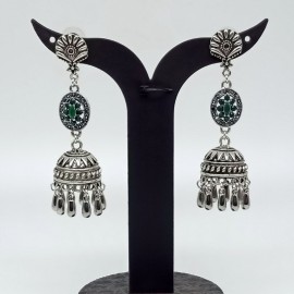 Oxidized Silver Earnings with Green Colour Stones